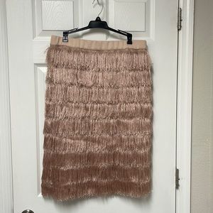 Plus size ELOQUII shag skirt in blush pink.
